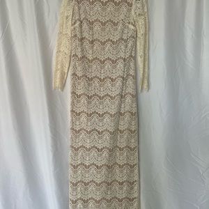 Ivory maxi lace Dress with taupe underlay